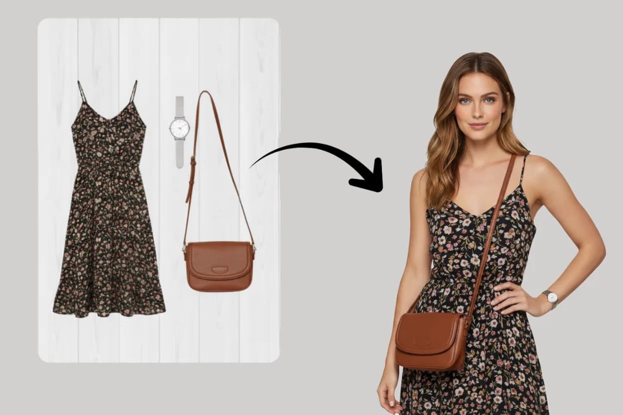 Professional AI fashion photography catalog showcasing diverse models wearing apparel, accessories and footwear across all product categories