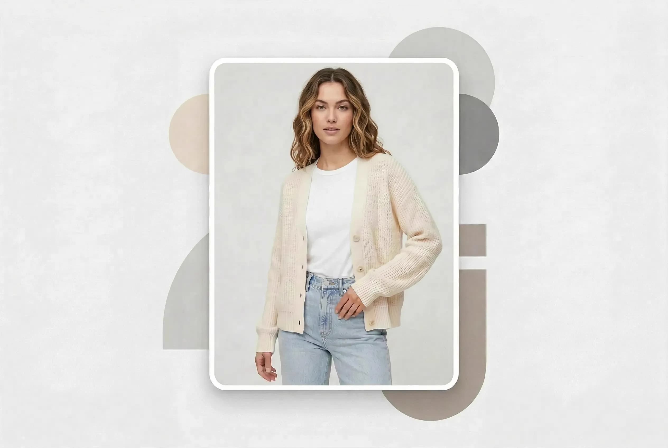 On-model fashion photo uploaded as source image for AI model swap — outfit and pose to be preserved