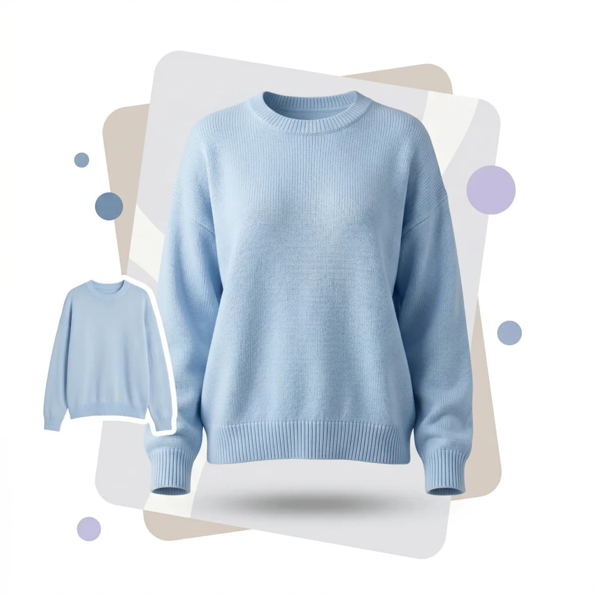 AI ghost mannequin effect on blue crew neck sweater — before and after invisible mannequin product photo