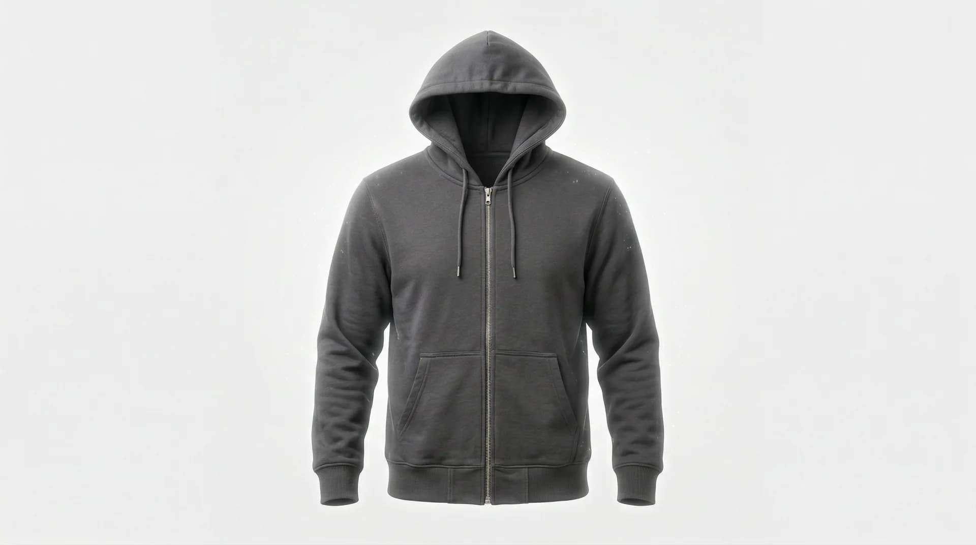 Charcoal grey hoodie mid-transformation with AI glow effect — ghost mannequin processing in progress