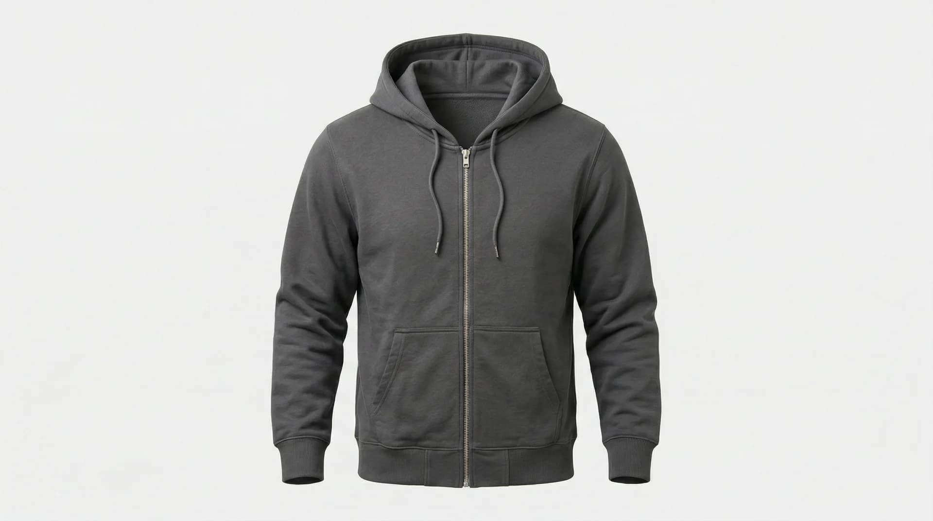 Charcoal grey hoodie as professional ghost mannequin product photo — clean ecommerce-ready image
