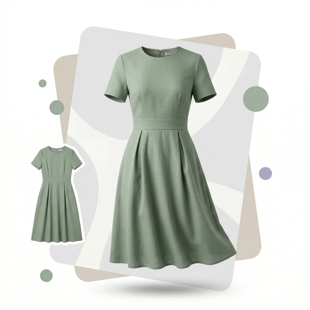 Ghost mannequin service - sage green dress with invisible mannequin effect