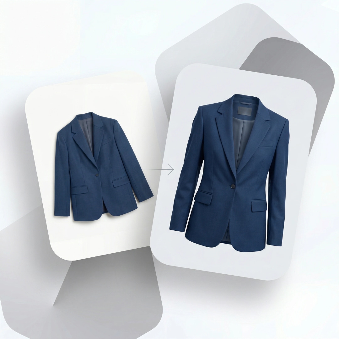 Ghost mannequin service before and after - full mannequin removal on dress