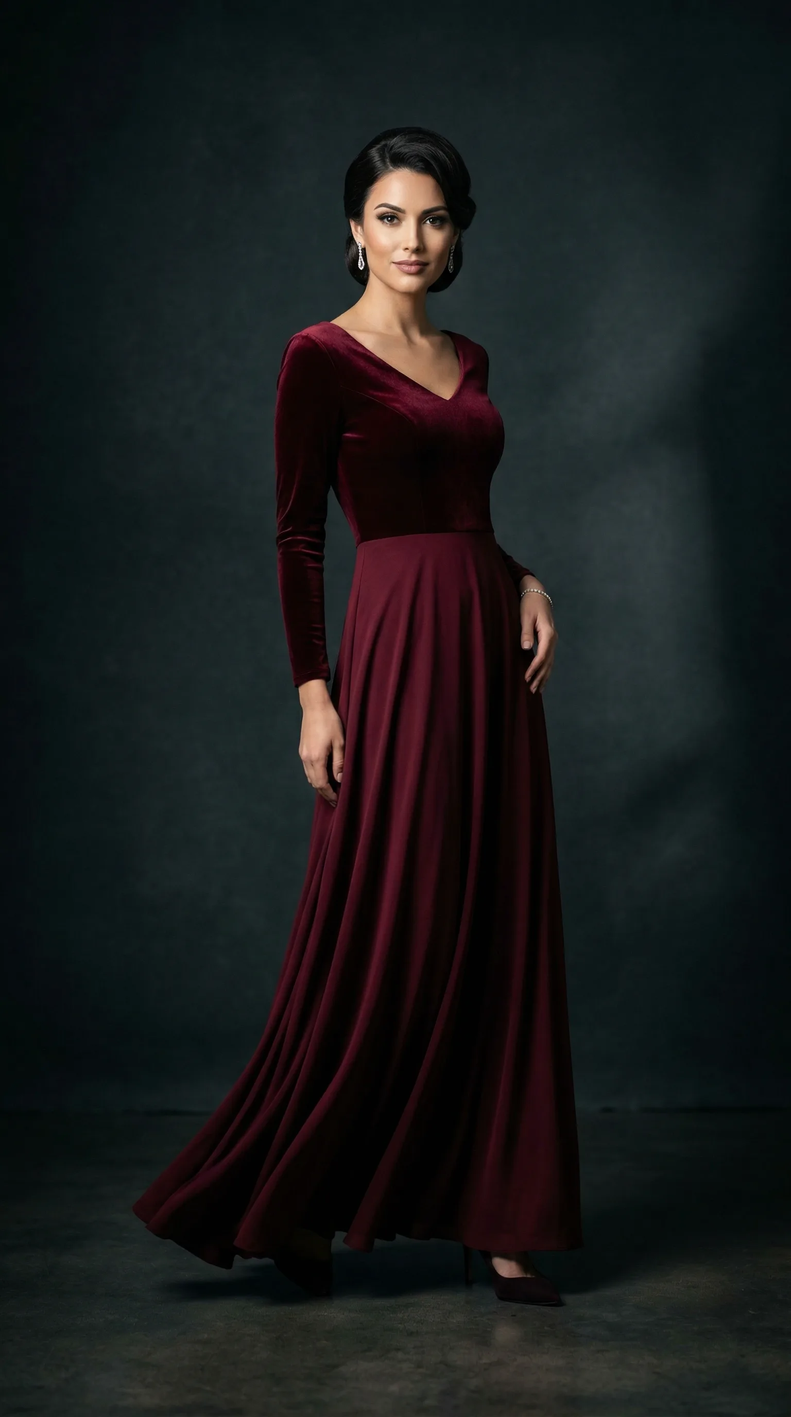 AI generated model in evening gown for formal wear product photography
