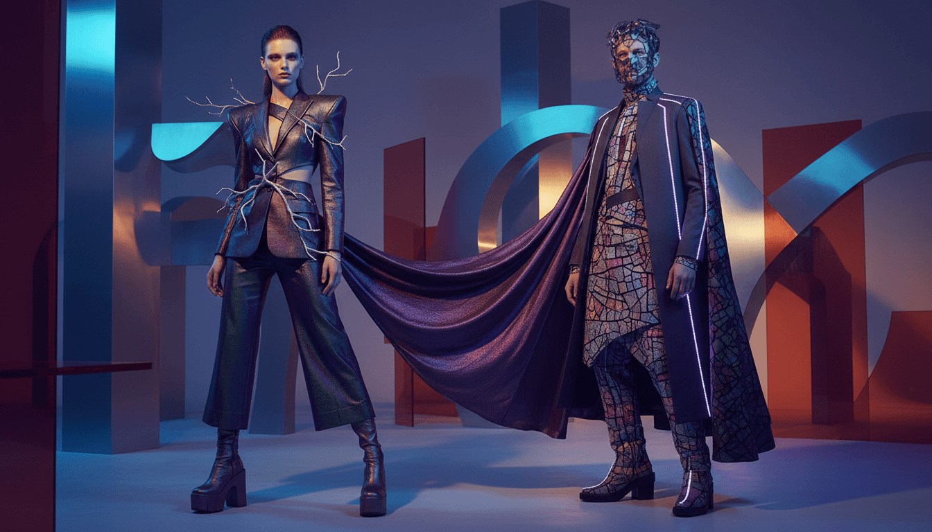 Independent designer AI fashion photography showcasing unique artistic clothing designs