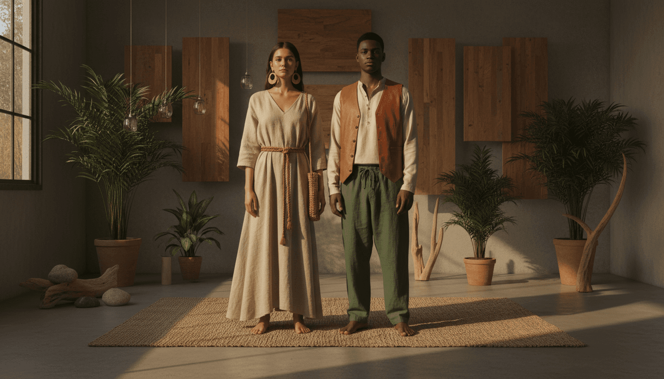 Eco-conscious sustainable fashion photography with AI models in natural organic clothing