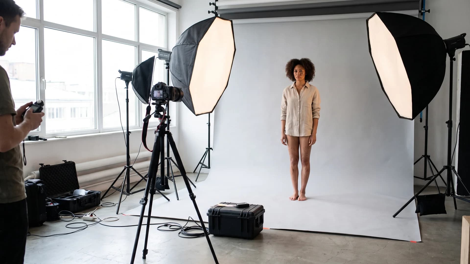 Studio setup for capturing one consistent AI model anchor image