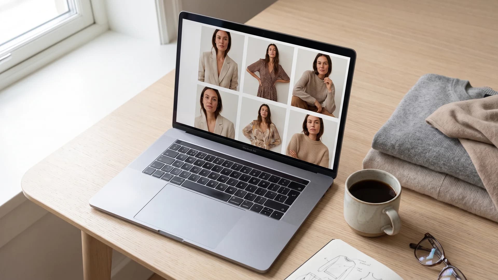 The same consistent AI model shown across a full catalog grid on a store page