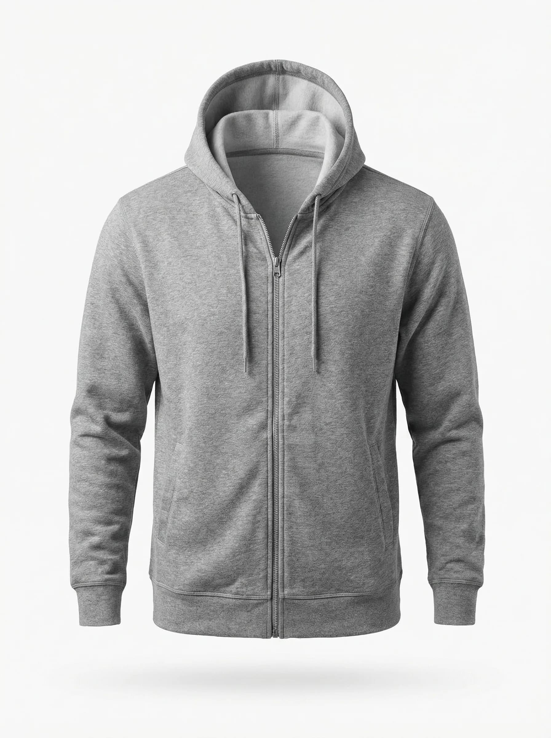 Gray zip-up hoodie ghost mannequin photography for online clothing store