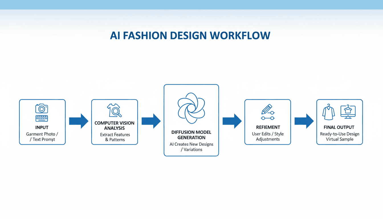 AI fashion design workflow from input to final image generation
