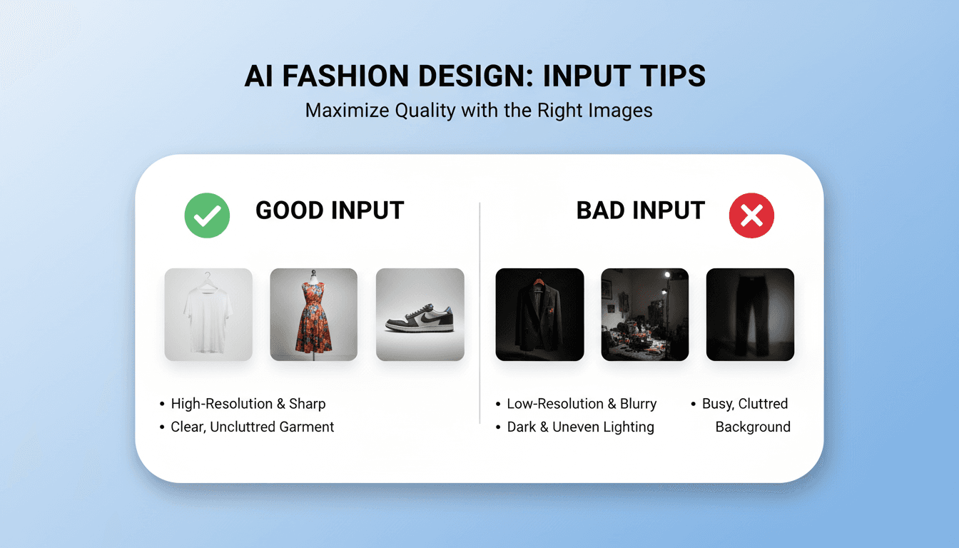 Best practices for AI fashion design input quality - good vs bad examples